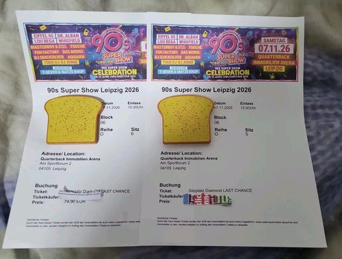 Tickets die super show - 2, 90,s
