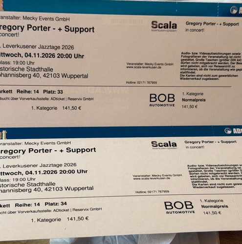 Konzert tickets gregory porter - tickets,