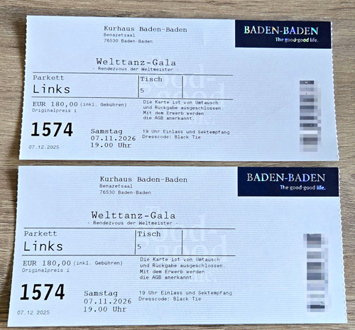 Tickets welttanz gala - 2, 31.