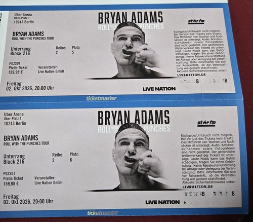 Bryan adams tickets reihe - 2,
