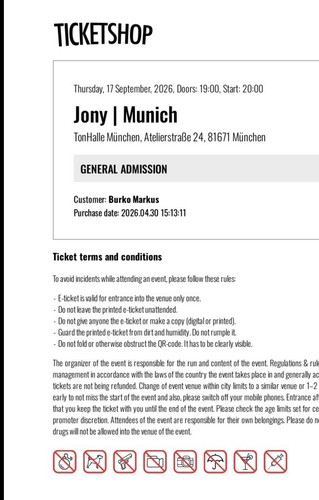 Jony münchen tonhalle - münchen,