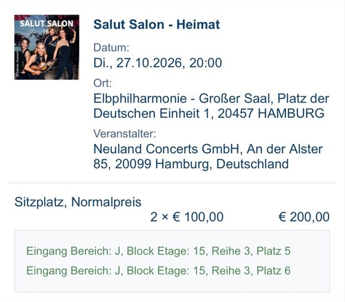 Tickets salut salon - tickets, heimat