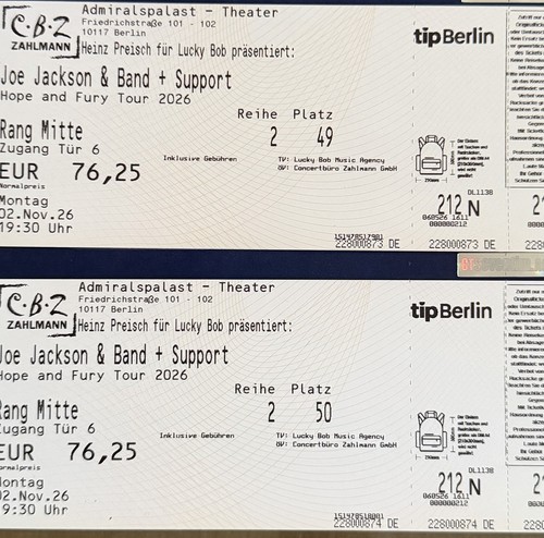 Tickets joe jackson band - tickets,
